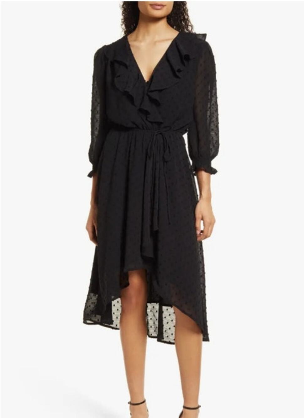New ~ FRAICHE by J ~ Swiss Dot Faux Wrap Dress Extra Large Black